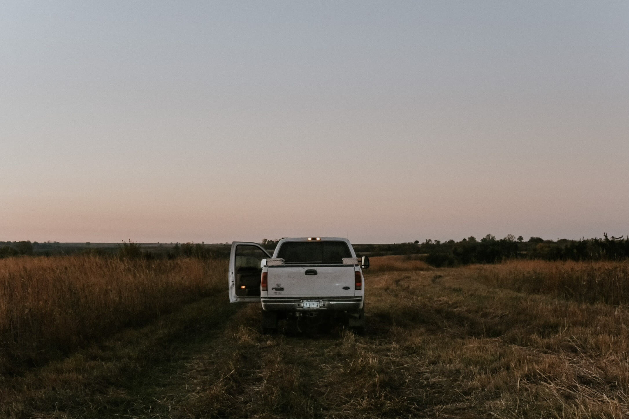 white pickup truck in field