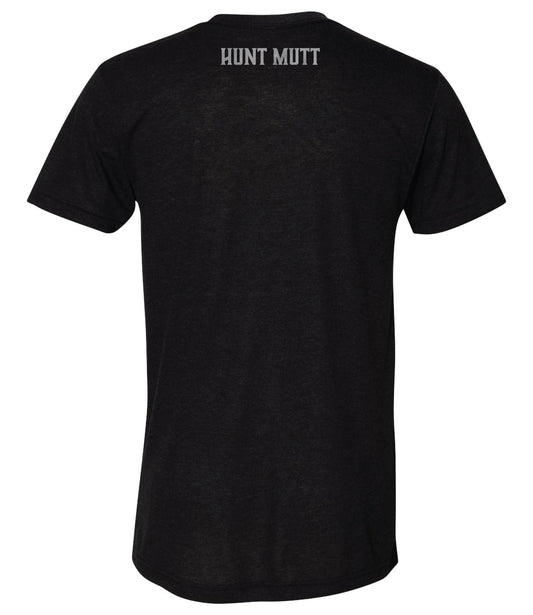 Back view of Hunt Mutt black tri-blend tee