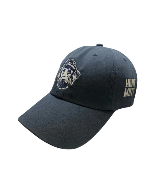 Clean Up Cap in Navy Blue With Hunt Mutt Logo Side View