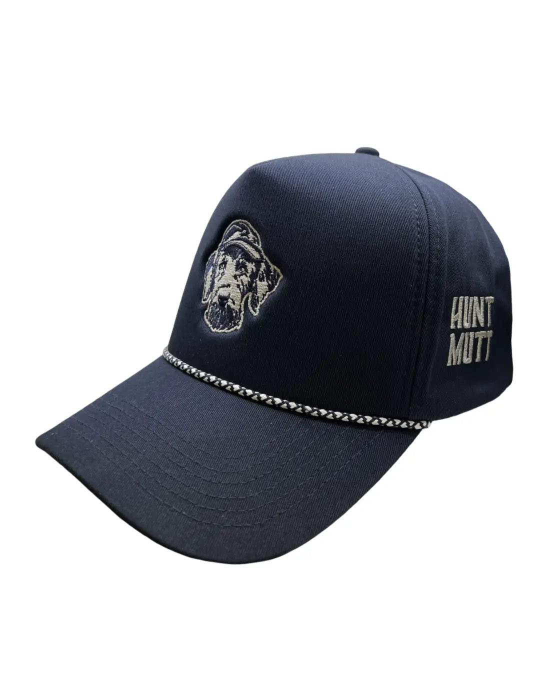 Hunt Mutt Top Rated Trucker Rope Hat in Navy Blue Side View Hunting Life