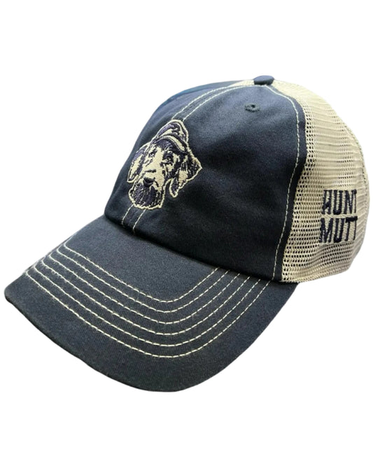 Trawler Cap In Navy Blue With Hunt Mutt Logo Side